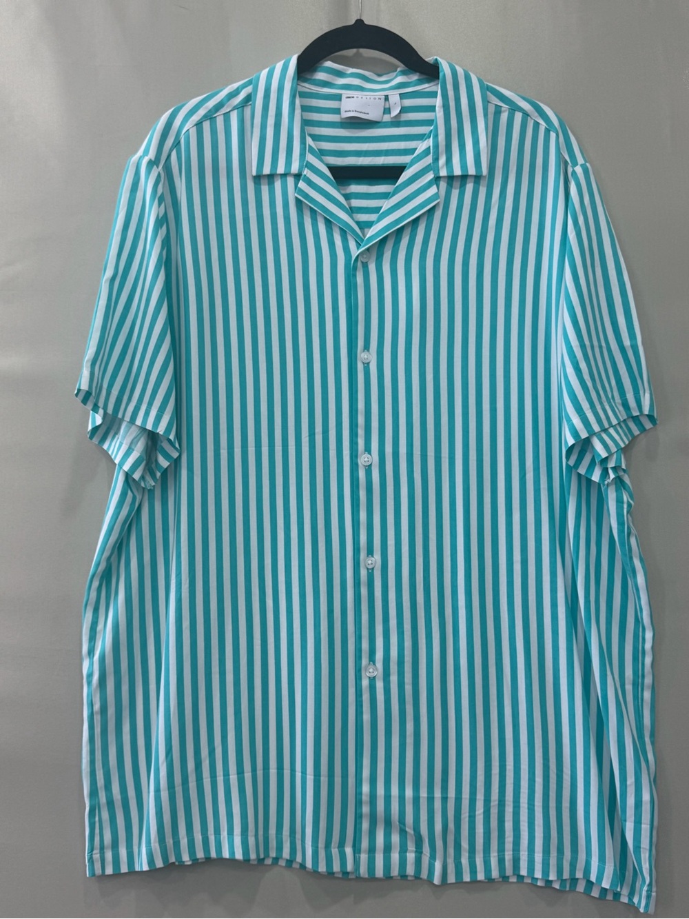 ASOS Teal & White Vertical Stripe Short Sleeve Button-Down Shirt